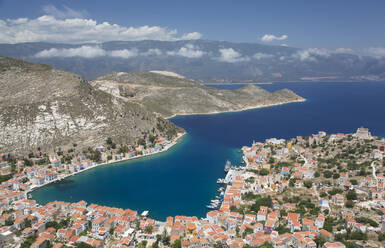 Hafen von Kastellorizo, von den Klippenstufen aus, Insel Kastellorizo (Megisti), Dodekanes-Gruppe, Griechische Inseln, Griechenland, Europa - RHPLF20912