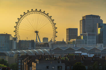 Blick auf das London Eye und das Dach der Waterloo Station, Waterloo, London, England, Vereinigtes Königreich, Europa - RHPLF21012