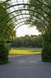 Germany, Bavaria, Munich, Arched entrance canopy in Westpark - MAMF01990