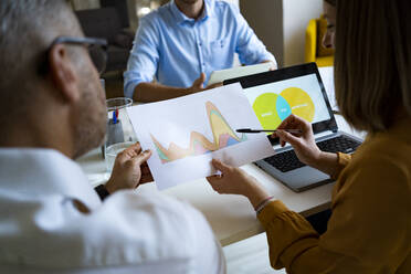 Businesswoman explaining progress report to businessman at office - GIOF14495