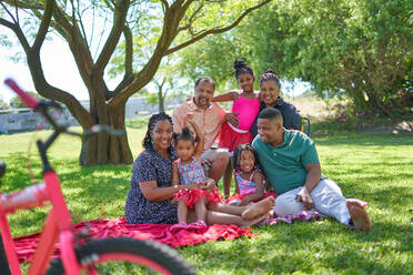 Multigenerational family posing in summer park - CAIF32281