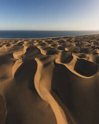 Maspalomas sand dunes by sea at sunset, Grand Canary, Canary Islands, Spain - RSGF00768
