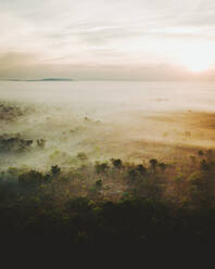 Aerial view of a misty landscape in Australia, in the Northern Territories. - AAEF13710