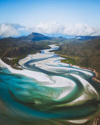 Aerial view of the Whitehaven beach in the Whitsundays, Queensland, Australia. - AAEF13746