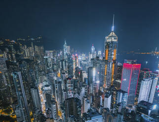 Aerial view of Central area at night on Hong Kong Island. - AAEF13911