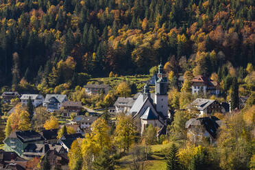 Deutschland, Baden-Württemberg, Todtmoos, Dorf im Schwarzwald mit Kirche im Zentrum - WDF06748