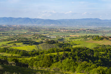 Italien, Provinz Siena, Blick auf das Val dOrcia im Frühling - LOMF01321