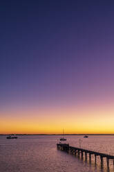 Australia, South Australia, Robe, Purple sky over Robe Jetty at dawn - FOF12739