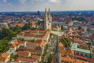 Aerial view of Zagreb Cathedral in Zagreb old town after the earthquake, Croatia. - AAEF14063