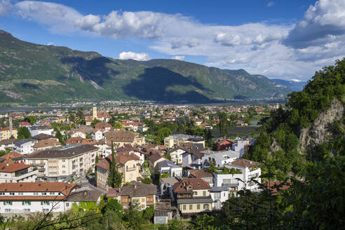 Italien, Südtirol, Lana, Stadt im Etschtal vom Braunsberg aus gesehen - LBF03614