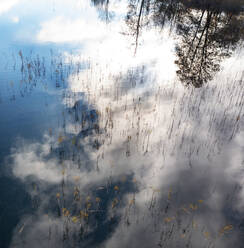 Drohnenansicht der Wolken, die sich im Irrsee spiegeln - WWF06060