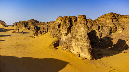 Aerial of a sandstone canyon, Al Ula, Kingdom of Saudi Arabia, Middle East - RHPLF21481