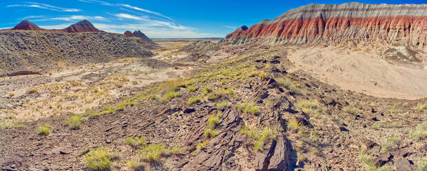 Ein Tal im Petrified Forest National Park, westlich der Tepees, Arizona, Vereinigte Staaten von Amerika, Nordamerika - RHPLF21595