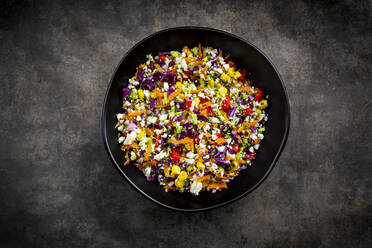 Studio shot of bowl of colorful vegan salad - LVF09208