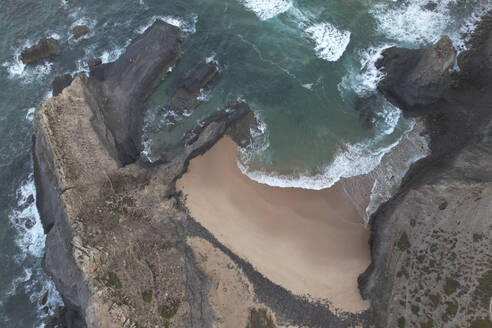 Portugal, Algarve, Vila do Bispo, Aerial view of Mirouco Beach - MKLF00043