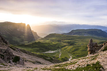 Italy, South Tyrol, Scenic view of Seiser Alm plateau at summer sunset - EGBF00810