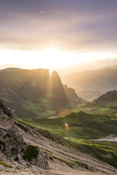 Italy, South Tyrol, Scenic view of Seiser Alm plateau at summer sunset - EGBF00811