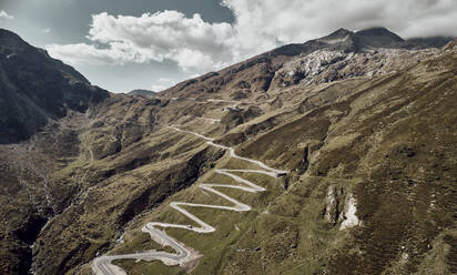 Road on Splugen Pass under cloudy sky, Graubunden Canton, Switzerland - SSCF00899