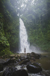 Frau an einem Wasserfall in Bali, Indonesien - TETF00060