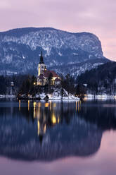 Lake Bled and illuminated Church of the Assumption - TETF00290