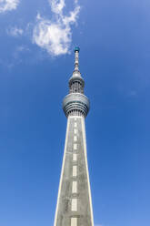 Japan, Kanto-Region, Tokio, Tokio Skytree spiegelt sich im konvexen Spiegel der Kunstinstallation Reflect Scape - FOF12909