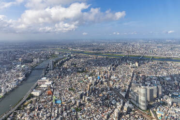 Japan, Kanto Region, Tokyo, Sumida River and surrounding buildings seen from Tokyo Skytree - FOF12911
