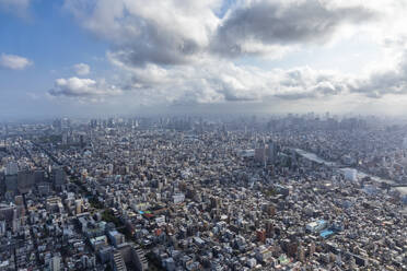 Japan, Kanto Region, Tokyo, Clouds over financial district seen from Tokyo Skytree - FOF12912