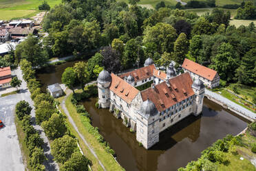 Germany, Bavaria, Mitwitz, Helicopter view of Wasserschloss Mitwitz - AMF09450