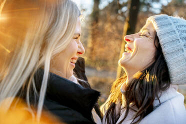 Cheerful girlfriends enjoying weekend on sunny day - DMOF00301