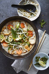 Bowl of Chicken Soup with Noodles and Sprouts - CAVF95882