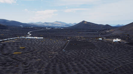 Spanien, Lanzarote, Luftaufnahme der Vulkanlandschaft des Weinbergs Bodega La Geria - SIPF02816