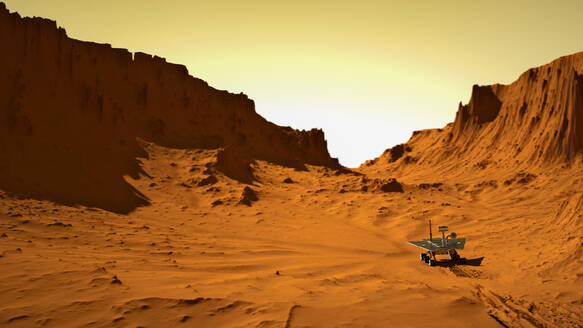 Rover erkundet ein Tal auf dem Mars - CAVF96146