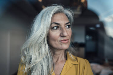 Businesswoman with gray hair at work place - JOSEF08300