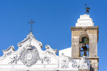 Portugal, Algarve, Olhao, Bell tower and roof reliefs of Igreja de Nossa Senhora do Rosario Church - EGBF00824