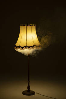 Illuminated smoky lamp in dark room - SSGF00618