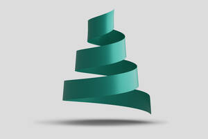 Three dimensional render of green spiral ribbon floating against white background - DRBF00260