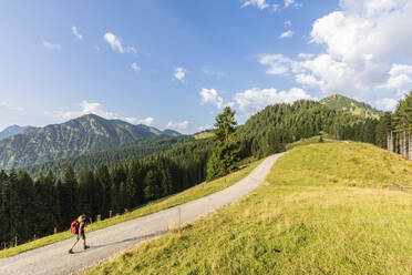 Germany, Bavaria, Female hiker on way to Fockenstein mountain - FOF13096