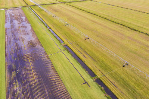 Luftaufnahme einer Beregnungsanlage auf einem landwirtschaftlichen Feld, Vero Beach, Florida, Vereinigte Staaten. - AAEF14432