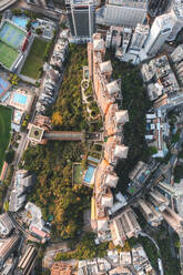 Aerial View of a residential building at Sunset in Hong Kong Island. - AAEF14527