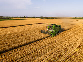 Mähdrescher auf einem landwirtschaftlichen Feld an einem sonnigen Tag - NOF00474