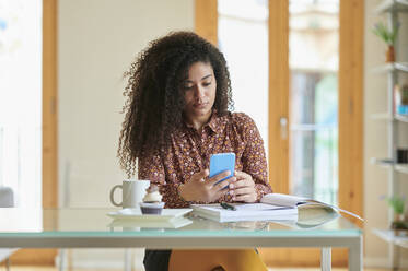 Young businesswoman using mobile phone at home - KIJF04438