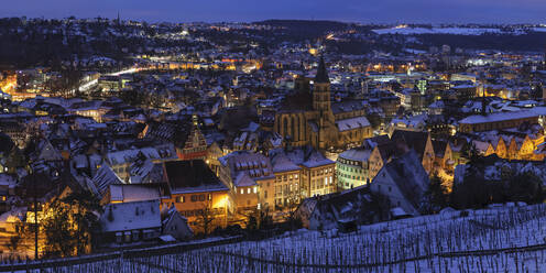 Old town with St. Dionys Church in winter, Esslingen am Neckar, Baden Wurttemberg, Germany, Europe - RHPLF22002