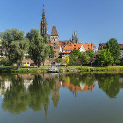 Blick über die Donau auf das Ulmer Münster und die Altstadt, Ulm, Baden-Württemberg, Deutschland, Europa - RHPLF22014