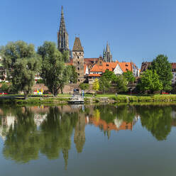 View over Danube River to Ulm Minster and the Old Town, Ulm, Baden-Wurttemberg, Germany, Europe - RHPLF22014