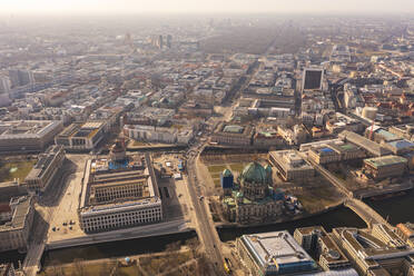 Germany, Berlin, Aerial view of Museum Island with Berlin Palace and Berlin Cathedral - TAMF03323