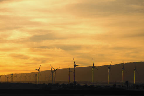 Silhouette Windkraftanlagen bei Sonnenuntergang - MRRF02097