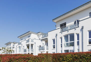 Deutschland, Nordrhein-Westfalen, Köln, Reihe identischer Häuser in einem modernen Vorort - GWF07399