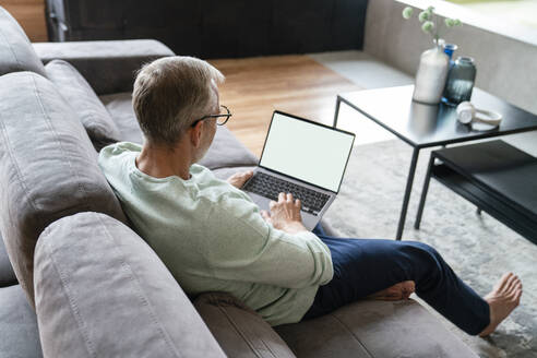 Geschäftsmann mit Laptop auf dem Sofa im heimischen Wohnzimmer - VPIF06077