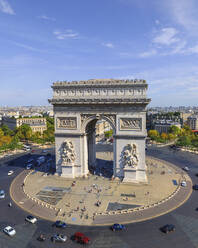 Panoramic aerial view of Arch of Triumph, Paris Champs Elysées, France. - AAEF14549