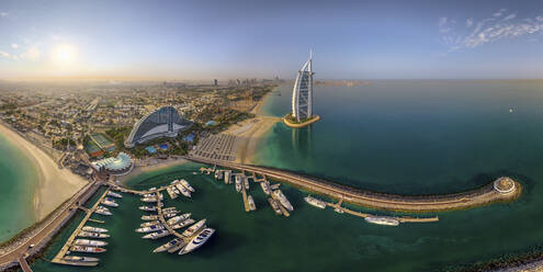 Panoramic aerial view of Burj Al Arab in Dubai Marina, United Arab Emirates. - AAEF14564